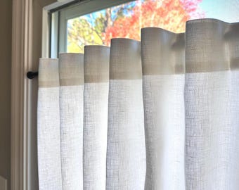 Lined White or Off-White 100% Linen Tab Back Curtains • Works beautify in a Kitchen • Bathroom or as Living Room Curtains • Made in USA