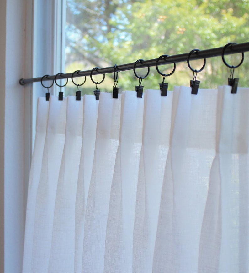 White LINED - Pleated Café Curtains - Made with 100% Linen - A Great Look For A Country kitchen. Price is For One Panel image 6