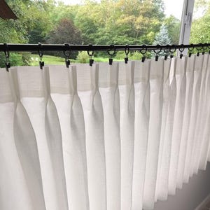 Double Pleated Cafe Curtains, 100% Semi-Sheer Off-White Linen - Perfect for a Country Kitchen or Farmhouse Look. Price is for one panel.