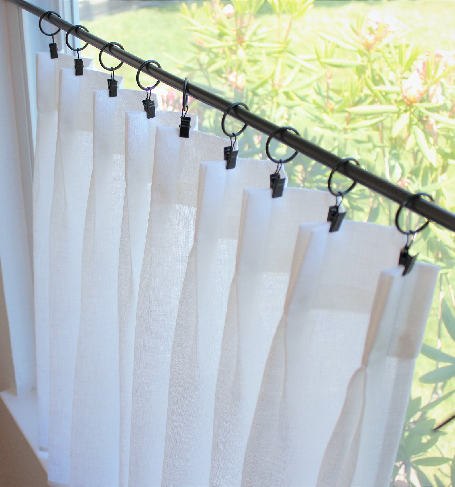 White Pleated Cafe Curtains 100 Semi Sheer Linen Great Look Etsy