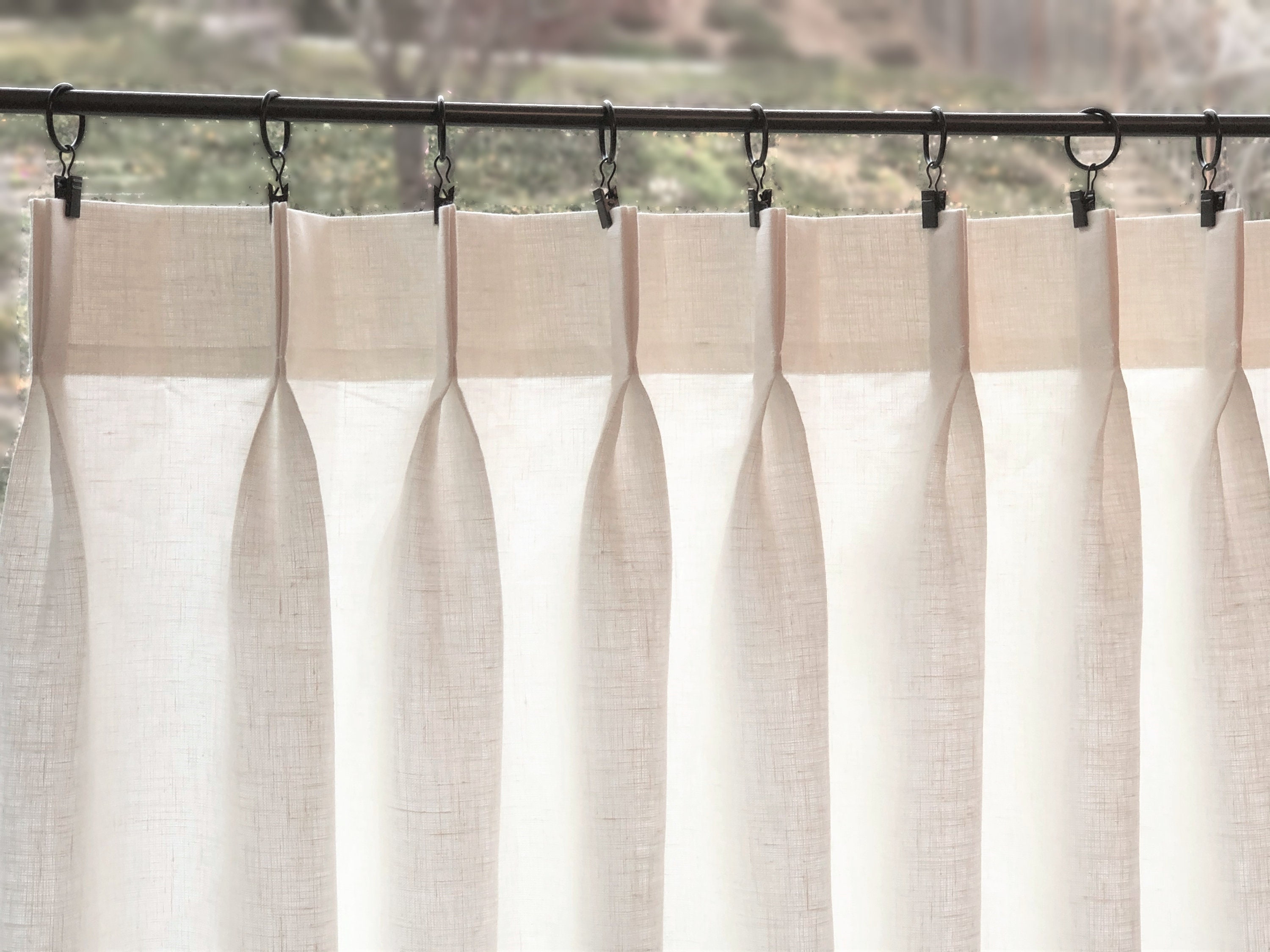 Double Pleated Cafe Curtains 100 Semi Sheer Linen Great Look Etsy