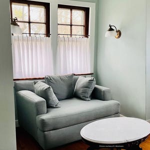 White LINED - Pleated Café Curtains - Made with 100% Linen - A Great Look For A Country kitchen. Price is For One Panel image 1