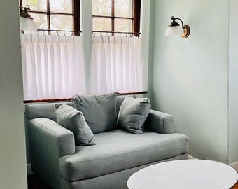 White LINED - Pleated Café Curtains - Made with 100% Linen - A Great Look For A Country kitchen. Price is For One Panel