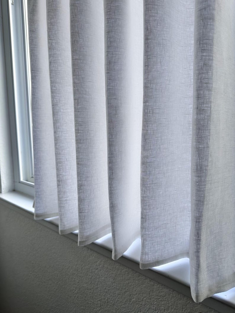White LINED - Pleated Café Curtains - Made with 100% Linen - A Great Look For A Country kitchen. Price is For One Panel image 5