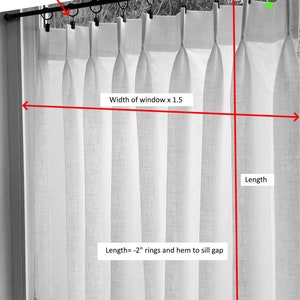 Double Pleated Cafe Curtains 100% Semi Sheer Off White Linen Great Look For A Country kitchen Or Farmhouse Look. image 7