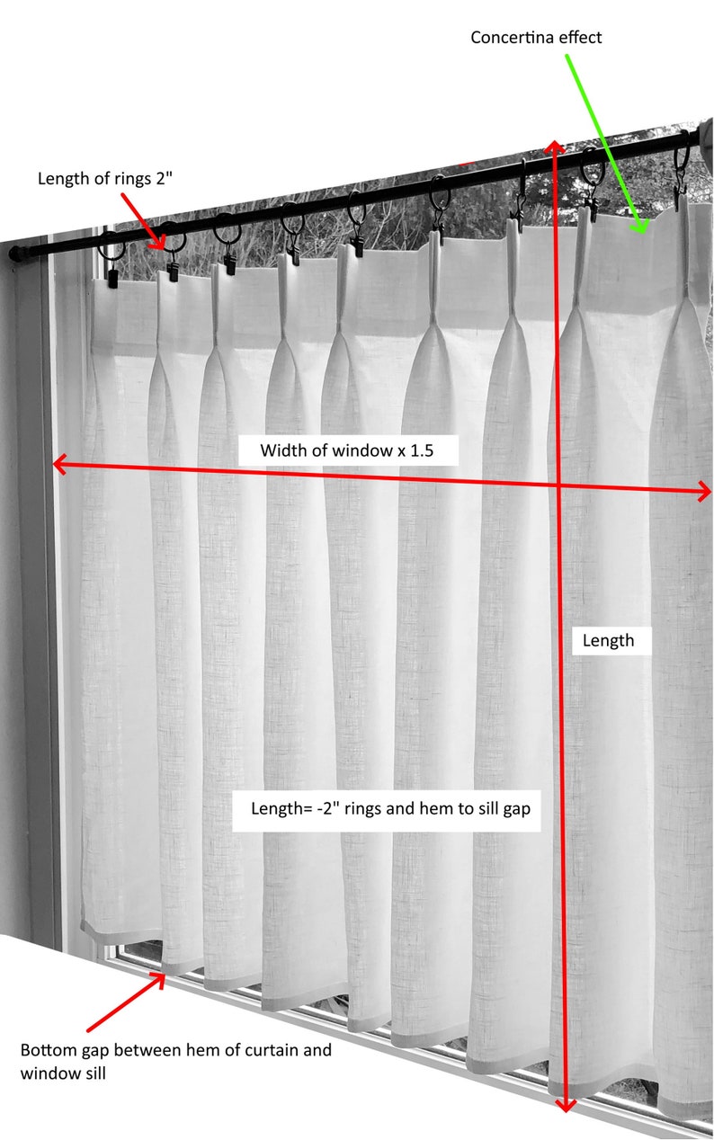 Double Pleated Cafe Curtains 100% Semi Sheer Off White Linen Great Look For A Country kitchen Or Farmhouse Look. image 7