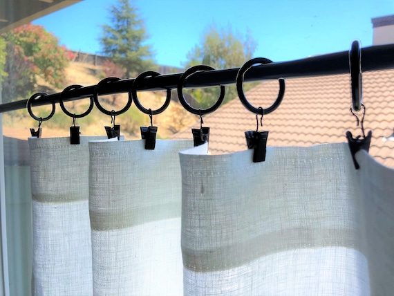 Black Metal Café Curtain Rings with Clips - 1" Diameter