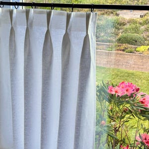 White LINED - Pleated Café Curtains - Made with 100% Linen - A Great Look For A Country kitchen. Price is For One Panel image 3