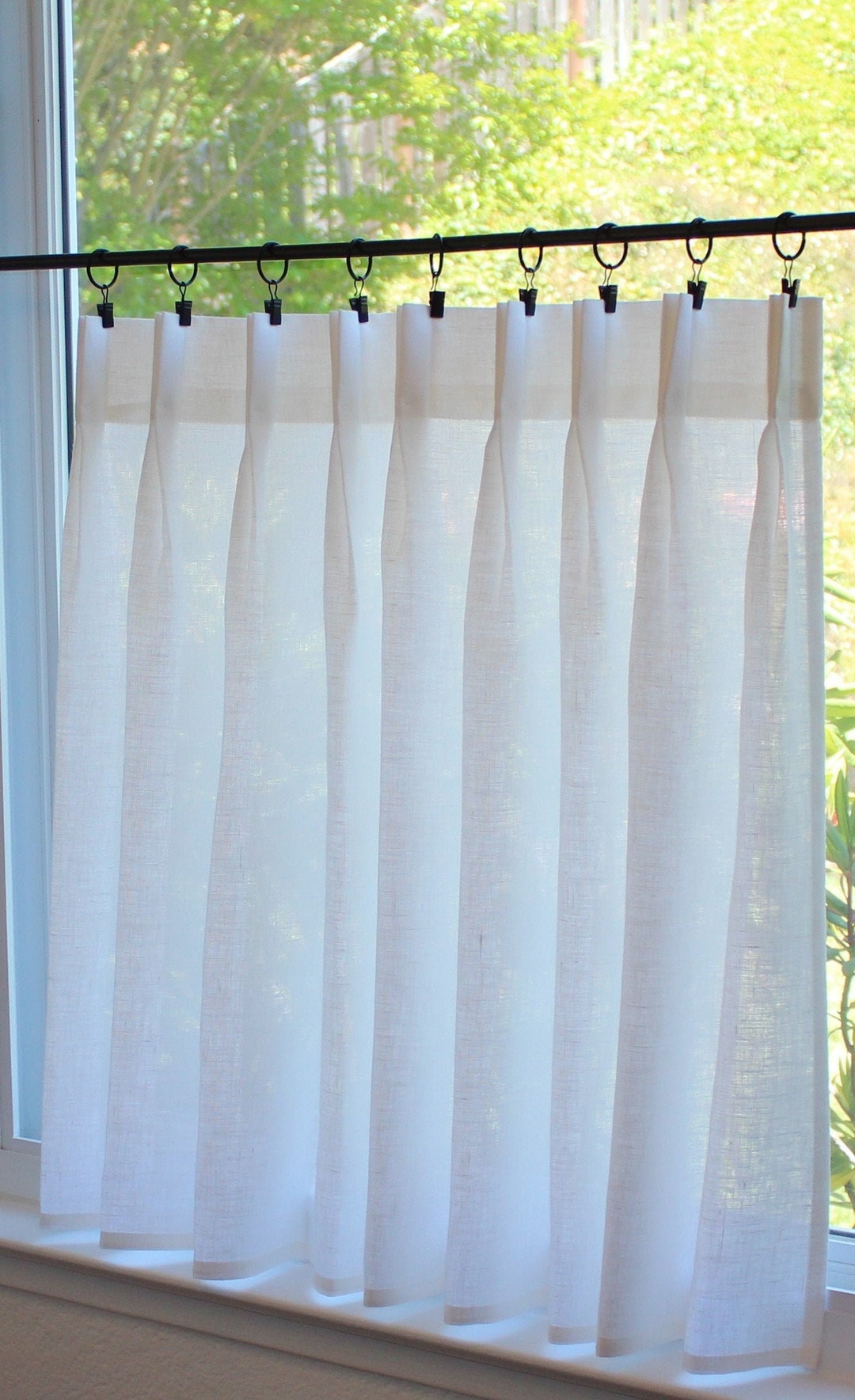 White Linen - Pleated Cafe Curtains - Made With 100% Semi Sheer Linen - A Great Look for a ...
