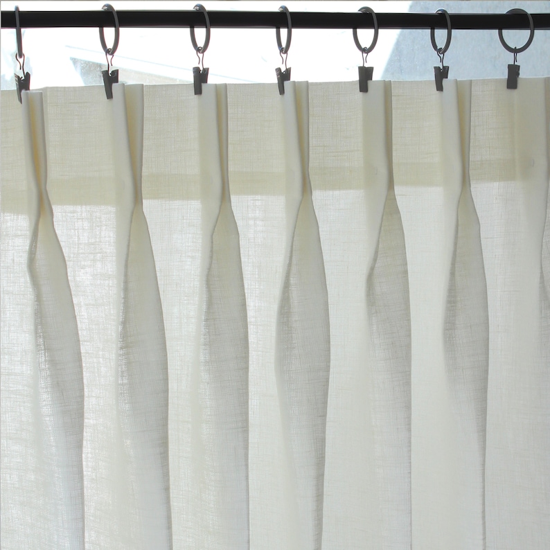 Double Pleated Cafe Curtains 100% Semi Sheer Off White Linen Great Look For A Country kitchen Or Farmhouse Look. image 4