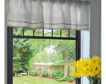Custom Made Linen Window Valance: Cottage Farmhouse Style - Country Casual Great Shabby Chic Look - Made in USA