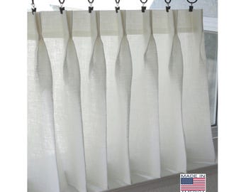 100% Semi Sheer Off White Linen Double Pleated Cafe Curtains - An elegant look for the kitchen or In Fact Any Room! Price is For One curtain