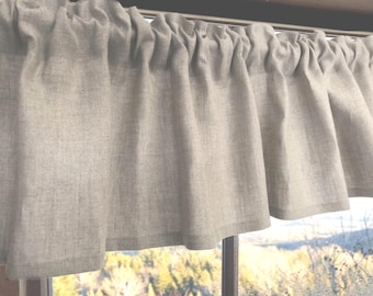 Natural Linen Window Valance: Rustic Farmhouse Taupe Curtain