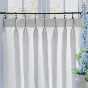 FREE Lining Upgrade- LINED Off White Double Pleated Cafe Curtains 100% Linen. Great Light Filtering and Privacy. Made In The USA