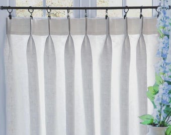 LINED Off White Double Pleated Cafe Curtains 100% Linen. Great Light Filtering and Privacy. Made In The USA