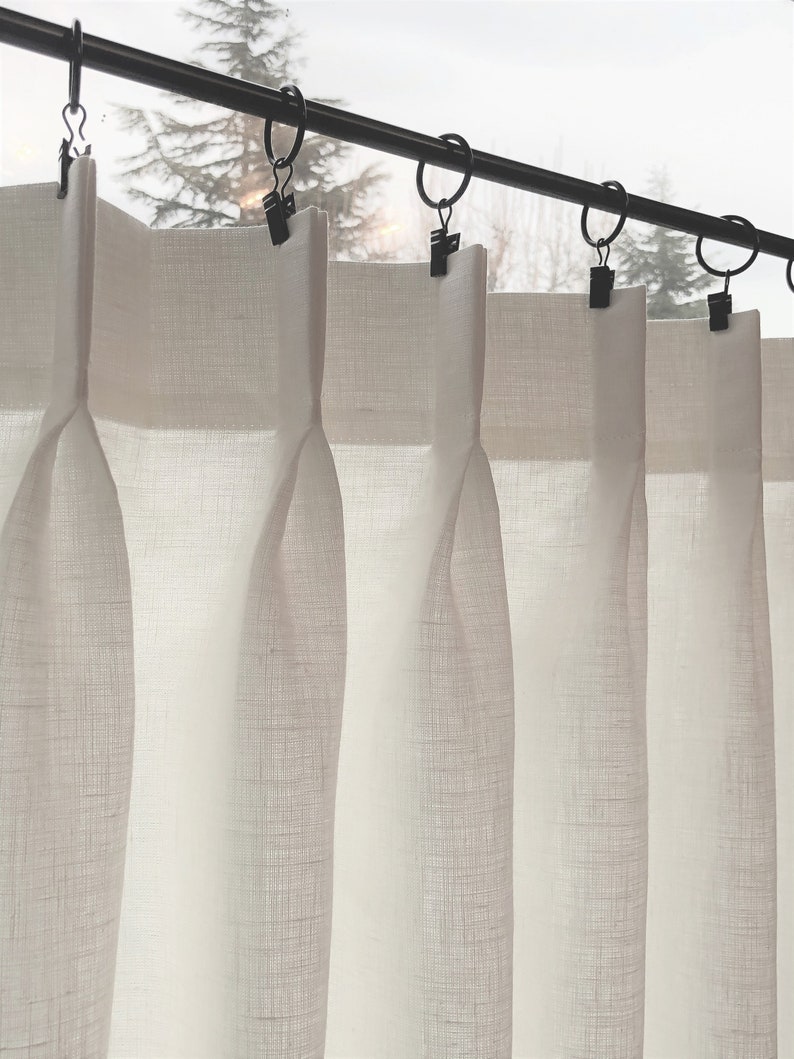 Double Pleated Cafe Curtains 100 Semi Sheer off White Linen Etsy