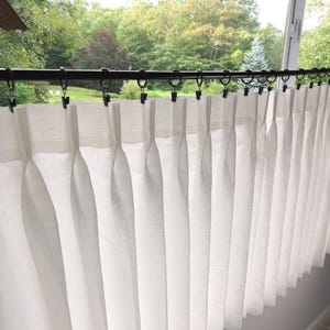 Double Pleated Cafe Curtains, 100% Semi-Sheer Off-White Linen - Perfect for a Country Kitchen or Farmhouse Look. Price is for one panel.