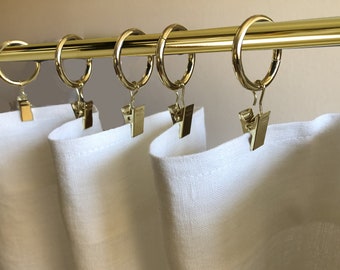 Brass Finish Or Black Café Curtain Rings With Clips- Rings are 1" in Diameter