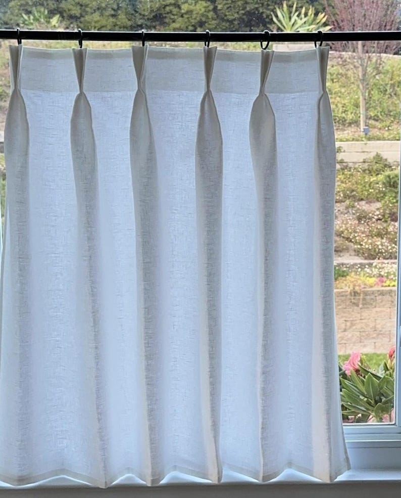 White LINED - Pleated Café Curtains - Made with 100% Linen - A Great Look For A Country kitchen. Price is For One Panel image 4