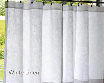 White Linen Cafe Curtains - Made from Semi-Sheer 100% Linen - Off-White, Natural also available. Price is for a Single Panel. Made in USA