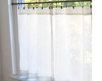 Instock - Linen Cafe Curtain: Semi-Sheer Off White Farmhouse Style