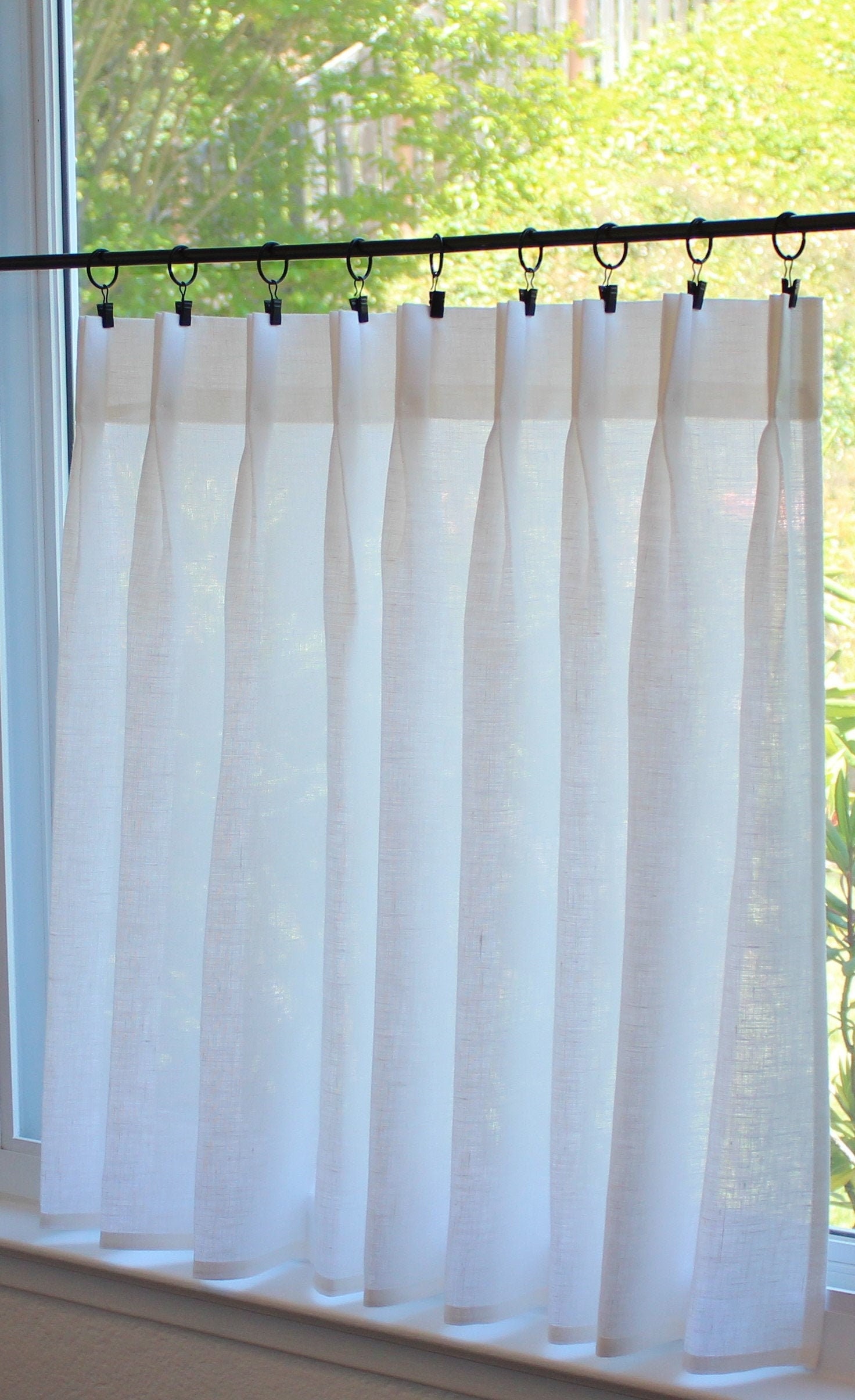 White Pleated Cafe Curtains 100 Semi Sheer Linen Great Look Etsy