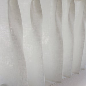 Double Pleated Cafe Curtains 100% Semi Sheer Off White Linen Great Look For A Country kitchen Or Farmhouse Look. image 5