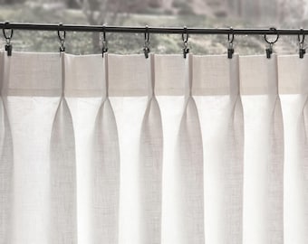 SALE- Double Pleated Café Curtains 100% Semi Sheer Off White Linen - Great Look For A Country kitchen Or Farmhouse Look.