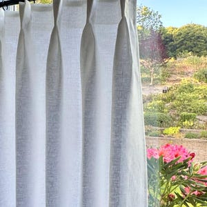 White LINED - Pleated Café Curtains - Made with 100% Linen - A Great Look For A Country kitchen. Price is For One Panel image 2