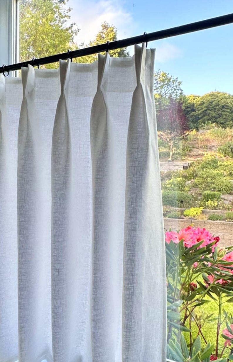 White LINED - Pleated Café Curtains - Made with 100% Linen - A Great Look For A Country kitchen. Price is For One Panel image 2