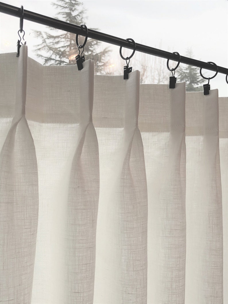 LINED Off White Double Pleated Cafe Curtains 100% Semi Sheer Linen. Made In The USA. image 2