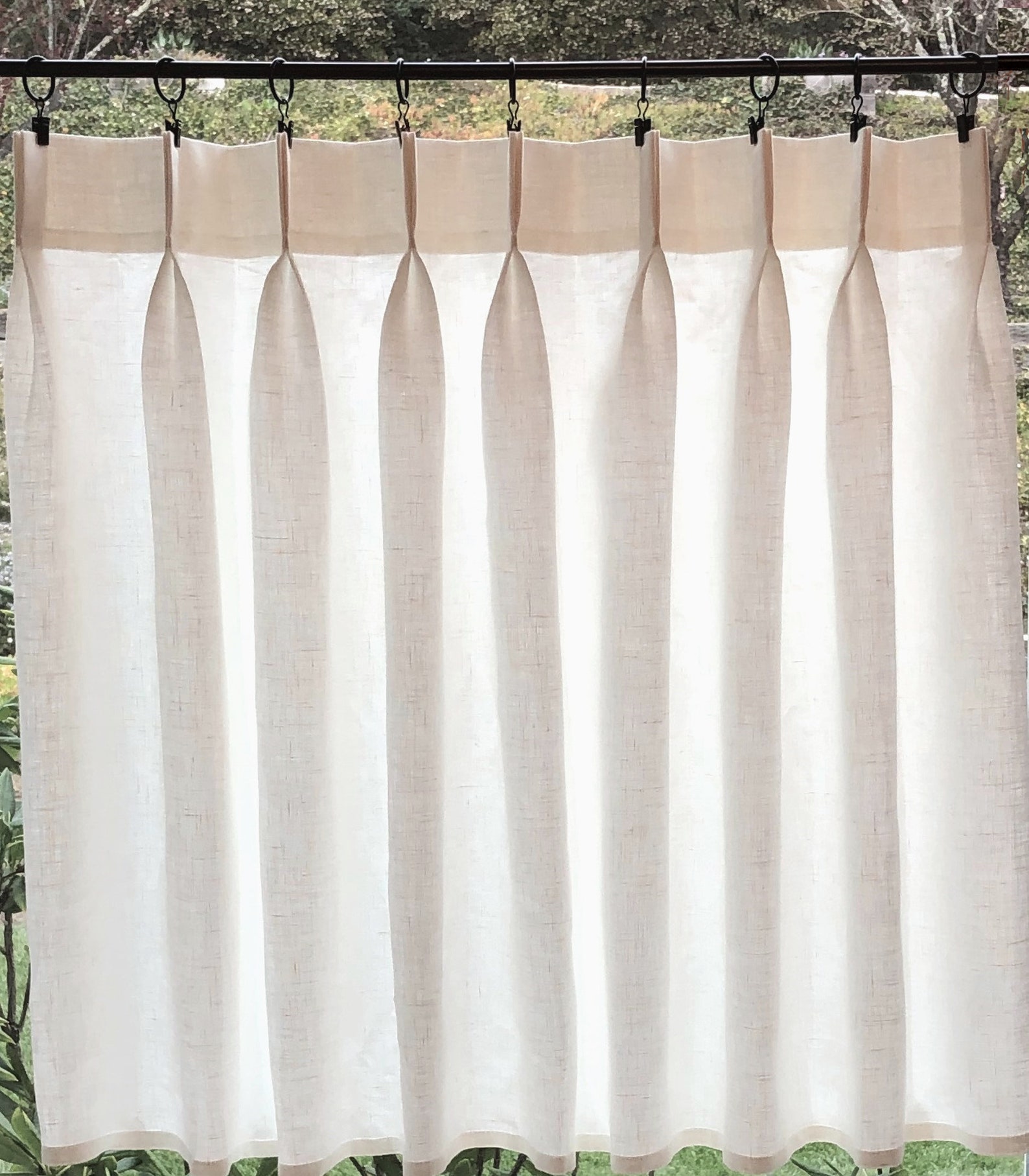 Double Pleated Cafe Curtains 100 Semi Sheer off White Linen Etsy