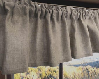 Linen Valance Made in Natural Colored Linen Window Valance: Rustic Farmhouse Taupe Curtain