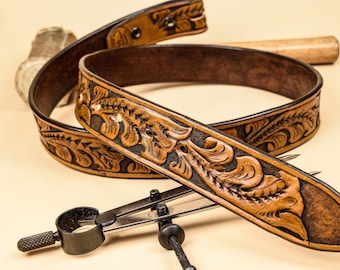 CUSTOM LEATHER BELT | Beautiful Hand Tooled Leather | Western Floral Design | Full Grain Cowhide Leather Belt