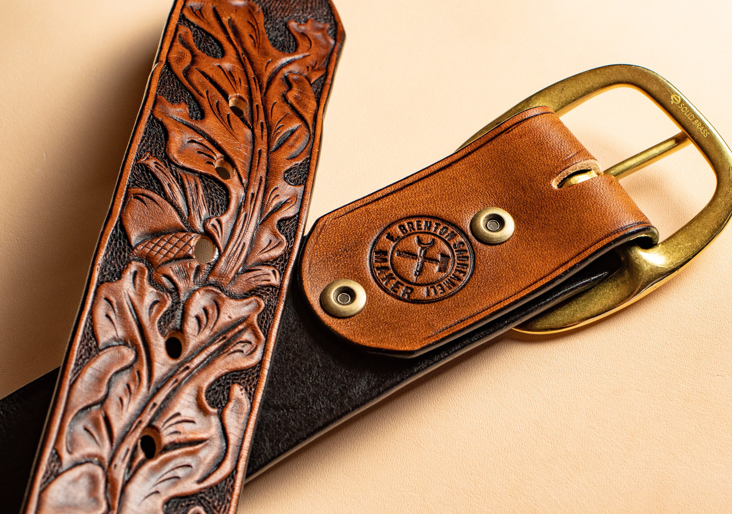 Genuine Handrooled Leather Belt! 251813 Genuine Leather One Piece Full Leather Hand Lacing  main image 2
