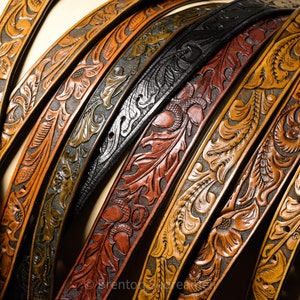 CUSTOM LEATHER BELT Beautiful Hand Tooled Leather Western Floral Design ...