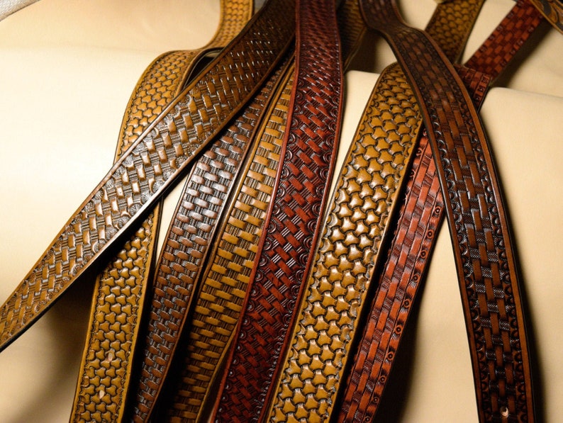 Custom Basketweave Leather Belt Beautiful Hand Tooled Etsy