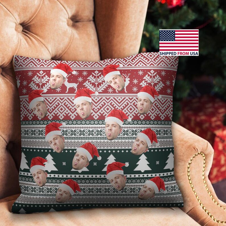 Personalized Face Christmas Pillow Cushion Canvas Linen Suede Birthday Christmas Throw Pillow Custom Kids Face Collage Pillows
