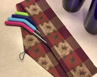 Reusable Straw/Pencil or Marker Pouch:  Zero Waste Washable Organizing Case