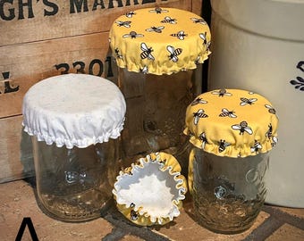 Reversible Washable Single Cotton Fabric Jar Cover: Sustainable Mason Jar Lid