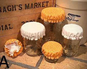 Reversible Cotton Fabric Jar Covers - Set of 4 - Sustainable Mason Jar Lids