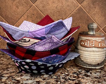 Reversible Bowl Cozy: Handmade Cotton Hot Bowl Holder