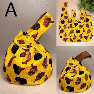 Japanese Knot Bag, Reversible Bag, Wrist Bag, Hobo Bag, Small Purse, Ladies Handbag, Unique Bag,, Knitting project bag, Yarn bag, Lunch Bag