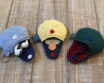 Cotton Coin Pouch: Earbud & Jewelry Purse with Keychain