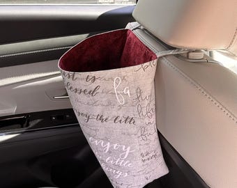 Eco Friendly Car Headrest Bag: Reversible Washable Backseat Organizer,  Garbage Bag, Two Sizes
