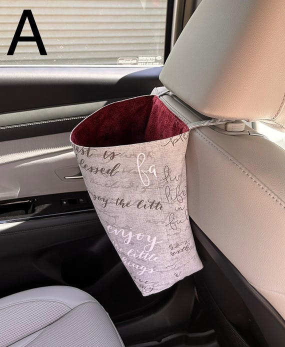 Eco Friendly Car Headrest Bag: Reversible Washable Backseat Organizer,  Garbage Bag, Two Sizes