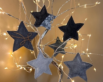 Star Ornament,  Set of Three Ornaments, Denim Stars, Blue Star, Fabric Ornament, Farmhouse, Handmade, Christmas Decorations, Country Decor