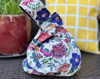 Handmade Reversible Japanese Knot Bag: Unique Wrist Purse, Small Purse