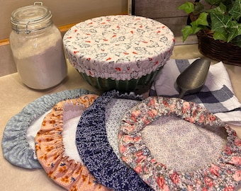 Single Cotton Bowl Cover: Reversible, Washable, Farmhouse Style
