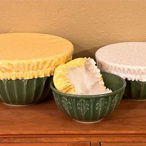 Cotton Fabric Bowl Covers Set: Set of 3 Reversible, Washable, Farmhouse Style